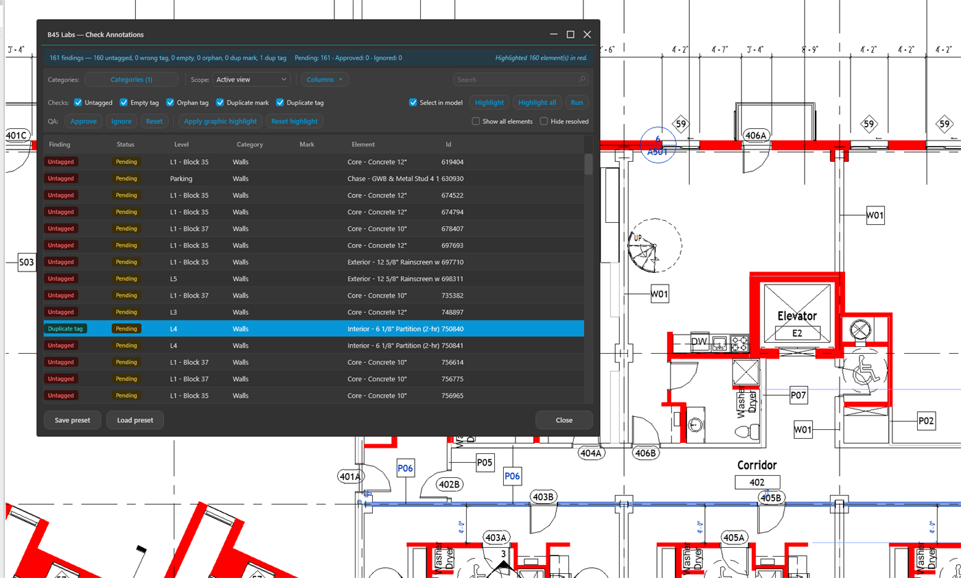 Wall tag coverage in the active view