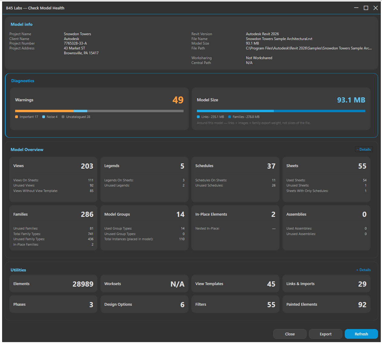 Dashboard: Model Info and Model Overview