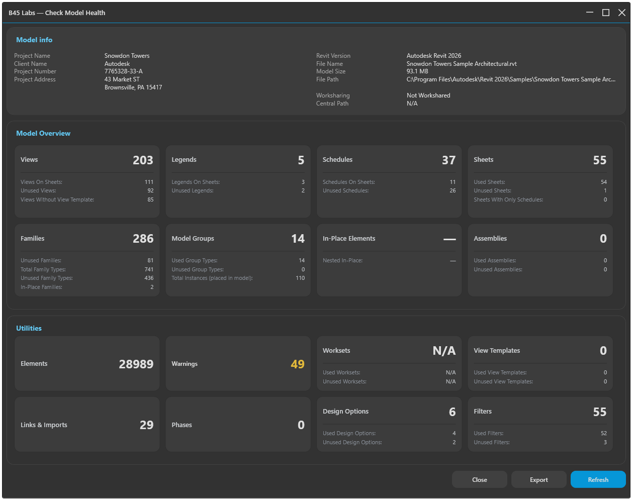 Dashboard — Model Info & Model Overview