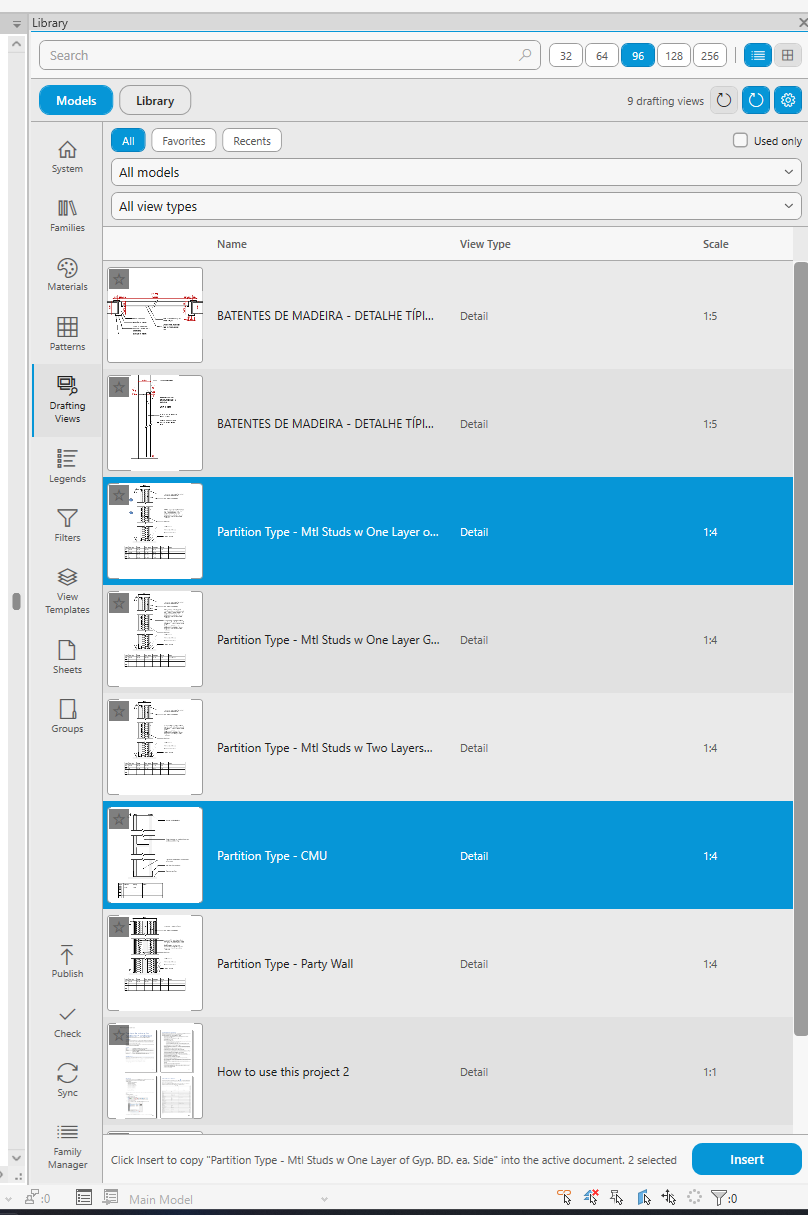 Drafting Views tab: copy drafting views with their content