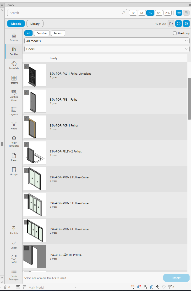 Families tab: loadable families with thumbnail previews