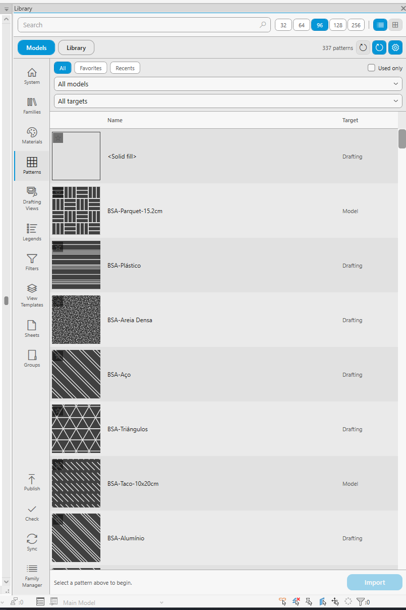Patterns tab: fill patterns with target-aware uniqueness