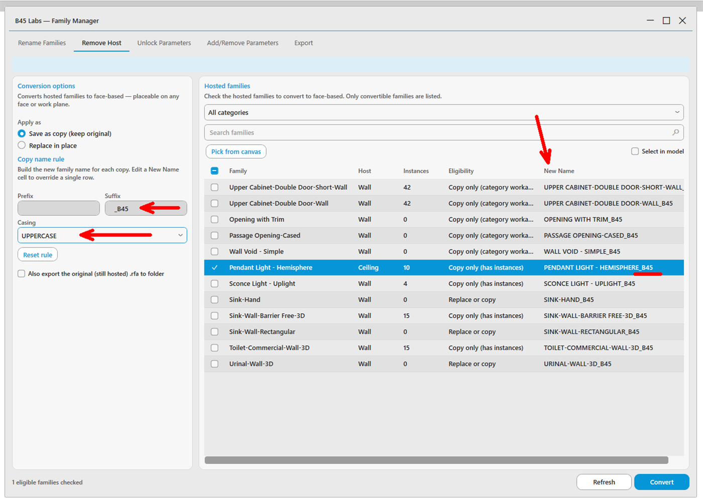Remove Host tab: convert hosted families to face-based